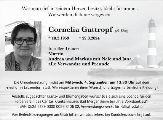 Traueranzeige von Cornelia Guttropf von Hohenloher Tagblatt