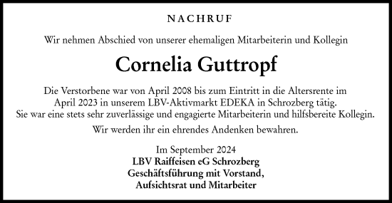 Traueranzeige von Cornelia Guttropf von Hohenloher Tagblatt