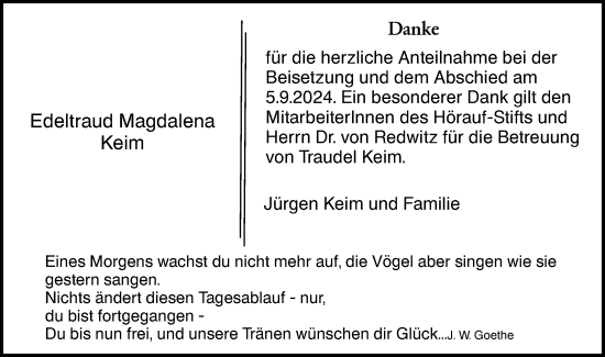 Traueranzeige von Edeltraud Magdalena Keim von NWZ Neue Württembergische Zeitung