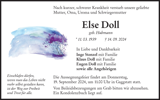 Traueranzeige von Else Doll von Hohenloher Tagblatt