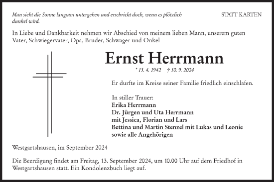 Traueranzeige von Ernst Herrmann von Hohenloher Tagblatt