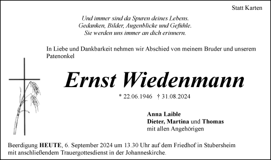 Traueranzeige von Ernst Wiedenmann von Geislinger Zeitung