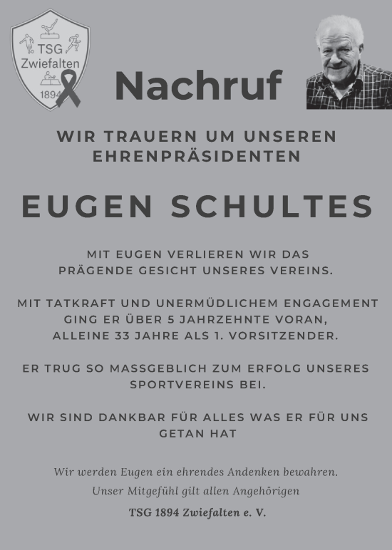 Traueranzeige von Eugen Schultes von Alb-Bote/Metzinger-Uracher Volksblatt