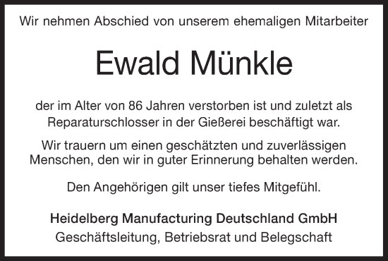 Traueranzeige von Ewald Münkle von Geislinger Zeitung