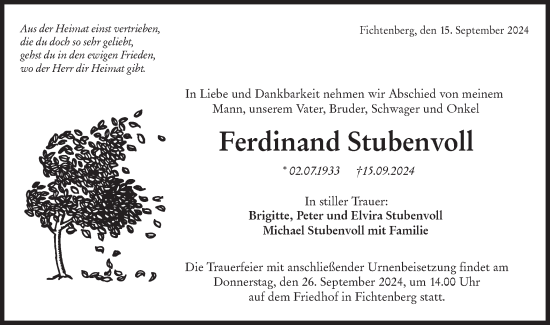 Traueranzeige von Ferdinand Stubenvoll von Rundschau Gaildorf