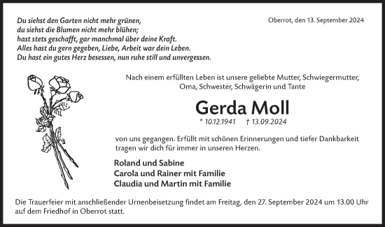 Traueranzeige von Gerda Moll von Rundschau Gaildorf