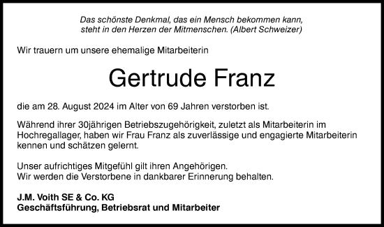 Traueranzeige von Gertrude Franz von Hohenloher Tagblatt