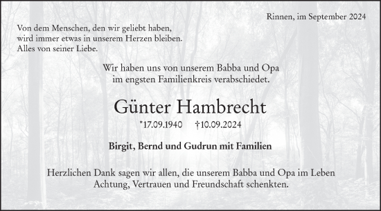 Traueranzeige von Günter Hambrecht von Haller Tagblatt