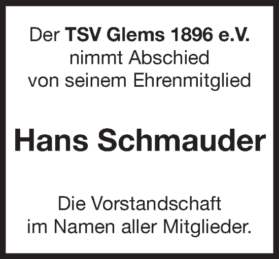 Traueranzeige von Hans Schmauder von Alb-Bote/Metzinger-Uracher Volksblatt