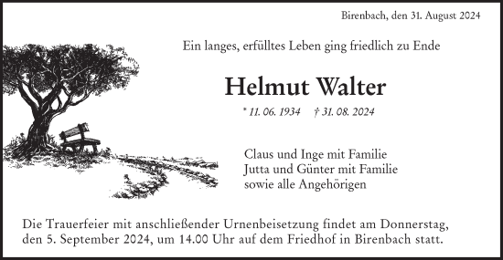 Traueranzeige von Helmut Walter von NWZ Neue Württembergische Zeitung