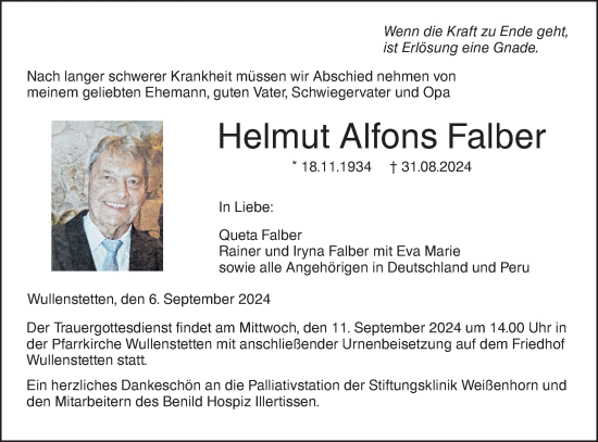 Traueranzeige von Helmut Alfons Falber von SÜDWEST PRESSE Ausgabe Ulm/Neu-Ulm/Neu-Ulmer Zeitung