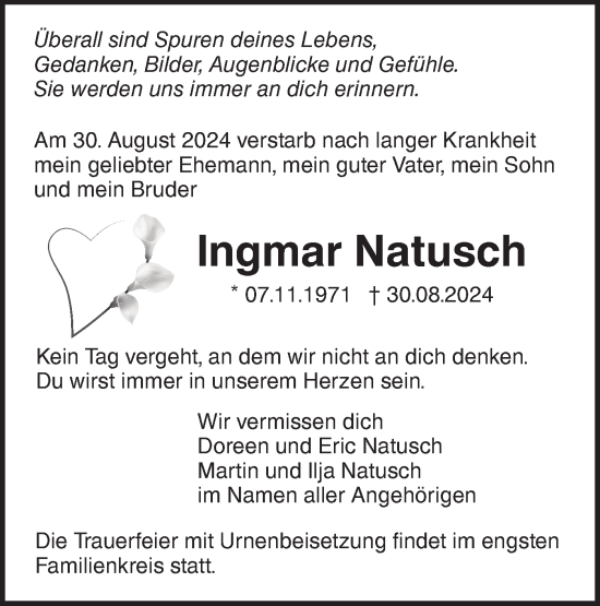 Traueranzeige von Ingmar Natusch von SÜDWEST PRESSE Ausgabe Ulm/Neu-Ulm