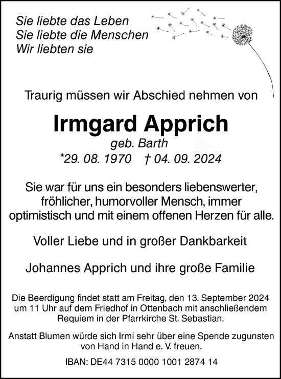 Traueranzeige von Irmgard Apprich von NWZ Neue Württembergische Zeitung