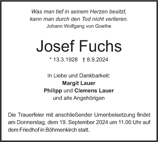 Traueranzeige von Josef Fuchs von Geislinger Zeitung