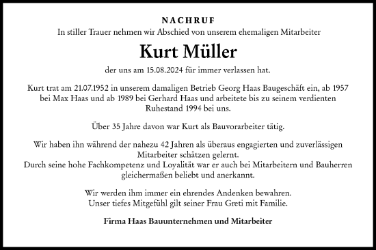 Traueranzeige von Kurt Müller von Rundschau Gaildorf