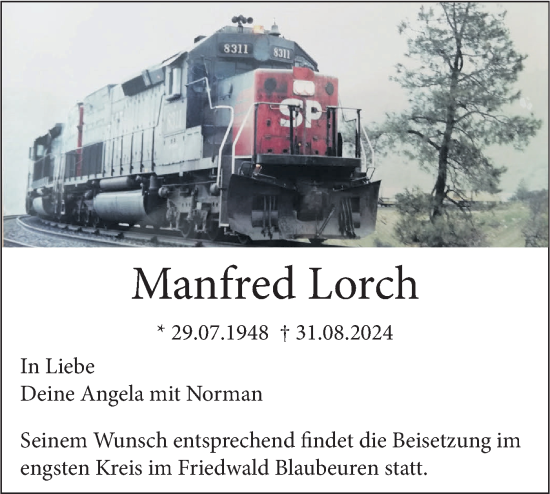 Traueranzeige von Manfred Lorch von SÜDWEST PRESSE Ausgabe Ulm/Neu-Ulm