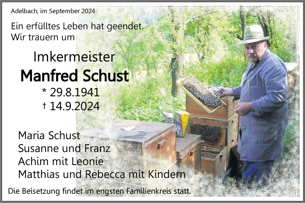  Traueranzeige für Manfred Schust vom 19.09.2024 aus Rundschau Gaildorf