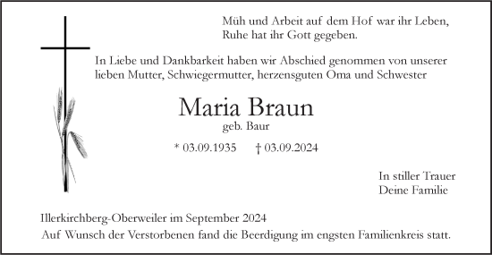 Traueranzeige von Maria Braun von SÜDWEST PRESSE Ausgabe Ulm/Neu-Ulm