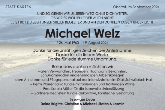 Traueranzeige von Michael Welz von Rundschau Gaildorf