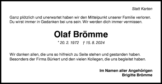 Traueranzeige von Olaf Brömme von Hohenloher Tagblatt