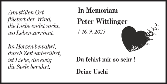 Traueranzeige von Peter Wittlinger von NWZ Neue Württembergische Zeitung