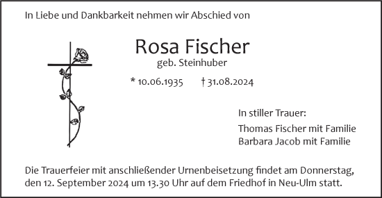 Traueranzeige von Rosa Fischer von SÜDWEST PRESSE Ausgabe Ulm/Neu-Ulm