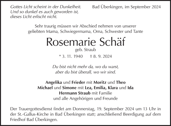 Traueranzeige von Rosemarie Schäf von Geislinger Zeitung