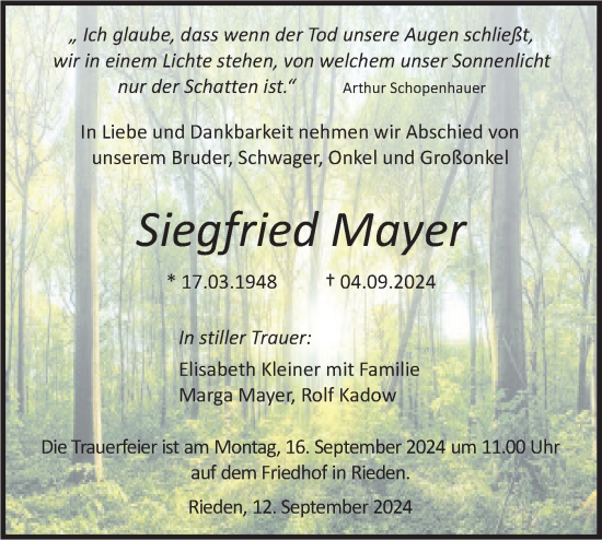 Traueranzeige von Siegfried Mayer von Haller Tagblatt