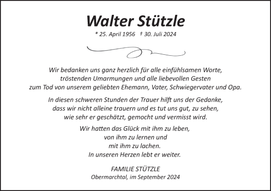 Traueranzeige von Walter Stützle von Ehinger Tagblatt