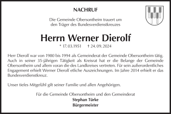 Traueranzeige von Werner Dierolf von Haller Tagblatt