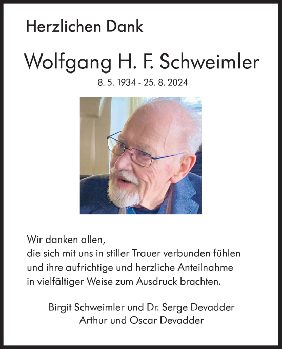 Traueranzeige von Wolfgang H. F. Schweimler von SÜDWEST PRESSE Ausgabe Ulm/Neu-Ulm