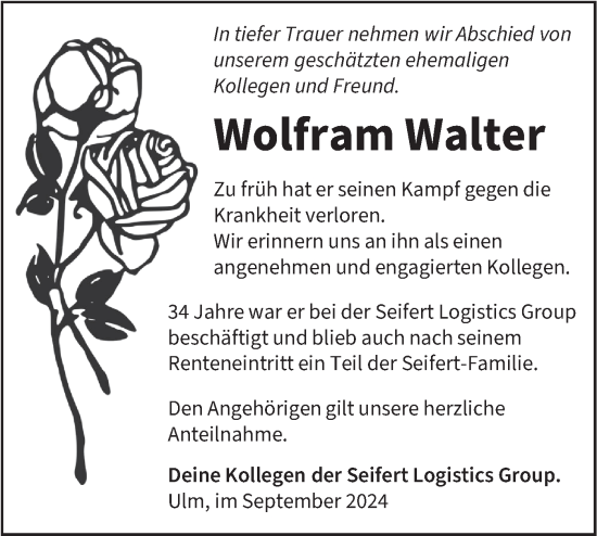 Traueranzeige von Wolfram Walter von Ehinger Tagblatt