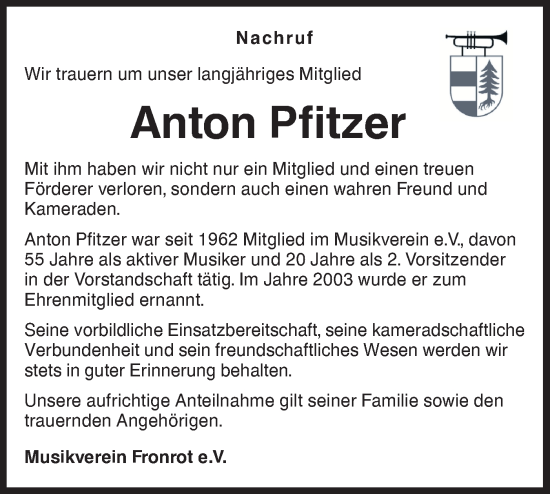 Traueranzeige von Anton Pfitzer von Haller Tagblatt