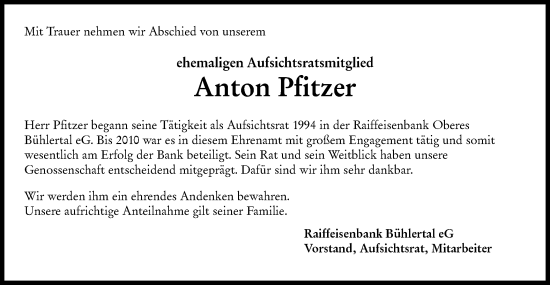 Traueranzeige von Anton Pfitzer von Haller Tagblatt