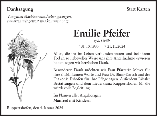 Traueranzeige von Emilie Pfeifer von Haller Tagblatt/Hohenloher Tagblatt