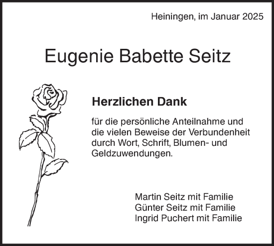 Traueranzeige von Eugenie Babette Seitz von NWZ Neue Württembergische Zeitung