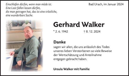 Traueranzeige von Gerhard Walker von Alb-Bote/Metzinger-Uracher Volksblatt