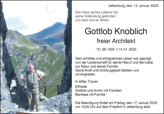 Traueranzeige von Gottlob Knoblich von Schwäbische Tagblatt