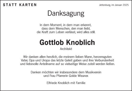 Traueranzeige von Gottlob Knoblich von Schwäbische Tagblatt