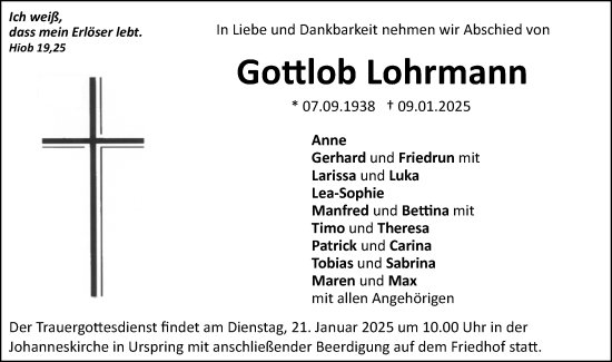 Traueranzeige von Gottlob Lohrmann von SÜDWEST PRESSE Ausgabe Ulm/Neu-Ulm