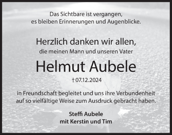 Traueranzeige von Helmut Aubele von Hohenloher Tagblatt