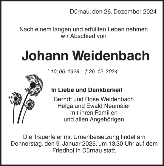 Traueranzeige von Johann Weidenbach von NWZ Neue Württembergische Zeitung