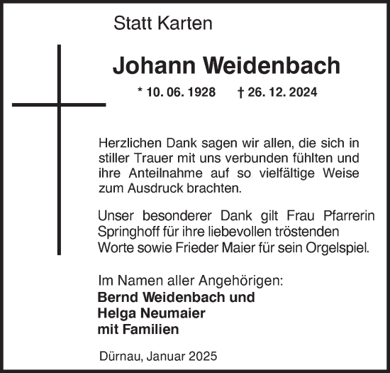 Traueranzeige von Johann Weidenbach von NWZ Neue Württembergische Zeitung