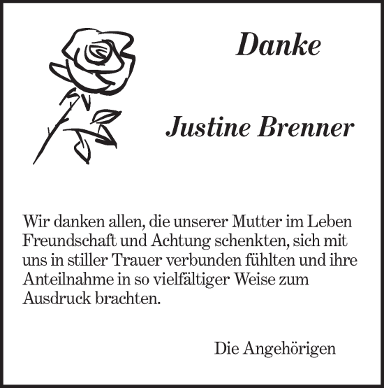 Traueranzeige von Justine Brenner von NWZ Neue Württembergische Zeitung