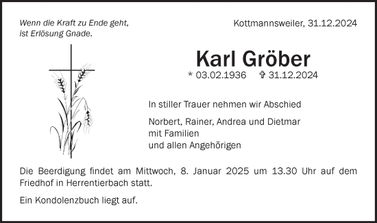 Traueranzeige von Karl Gröber von Hohenloher Tagblatt