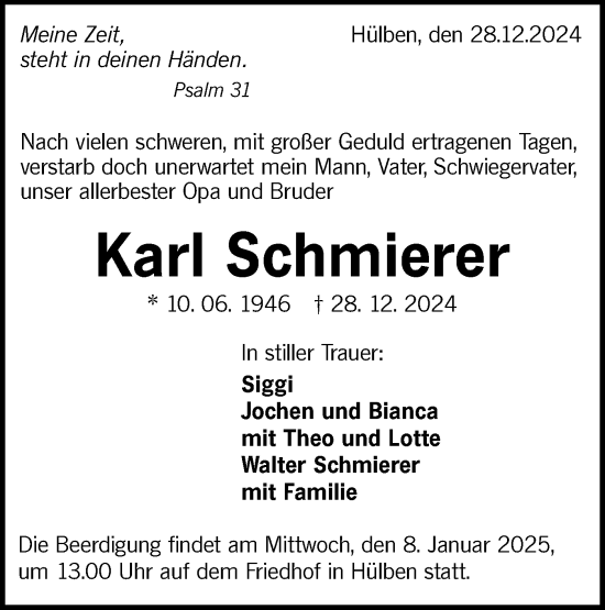 Traueranzeige von Karl Schmierer von Alb-Bote/Metzinger-Uracher Volksblatt