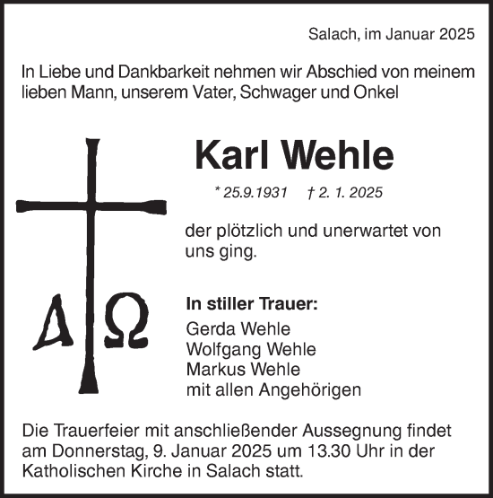 Traueranzeige von Karl Wehle von NWZ Neue Württembergische Zeitung