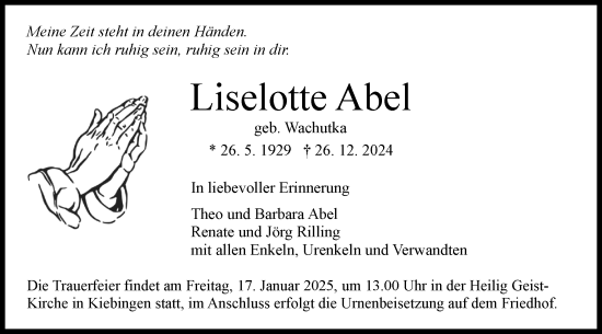 Traueranzeige von Liselotte Abel von Schwäbische Tagblatt