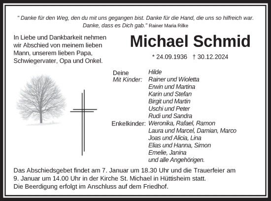 Traueranzeige von Michael Schmid von SÜDWEST PRESSE Ausgabe Ulm/Neu-Ulm