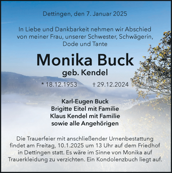 Traueranzeige von Monika Buck von Alb-Bote/Metzinger-Uracher Volksblatt